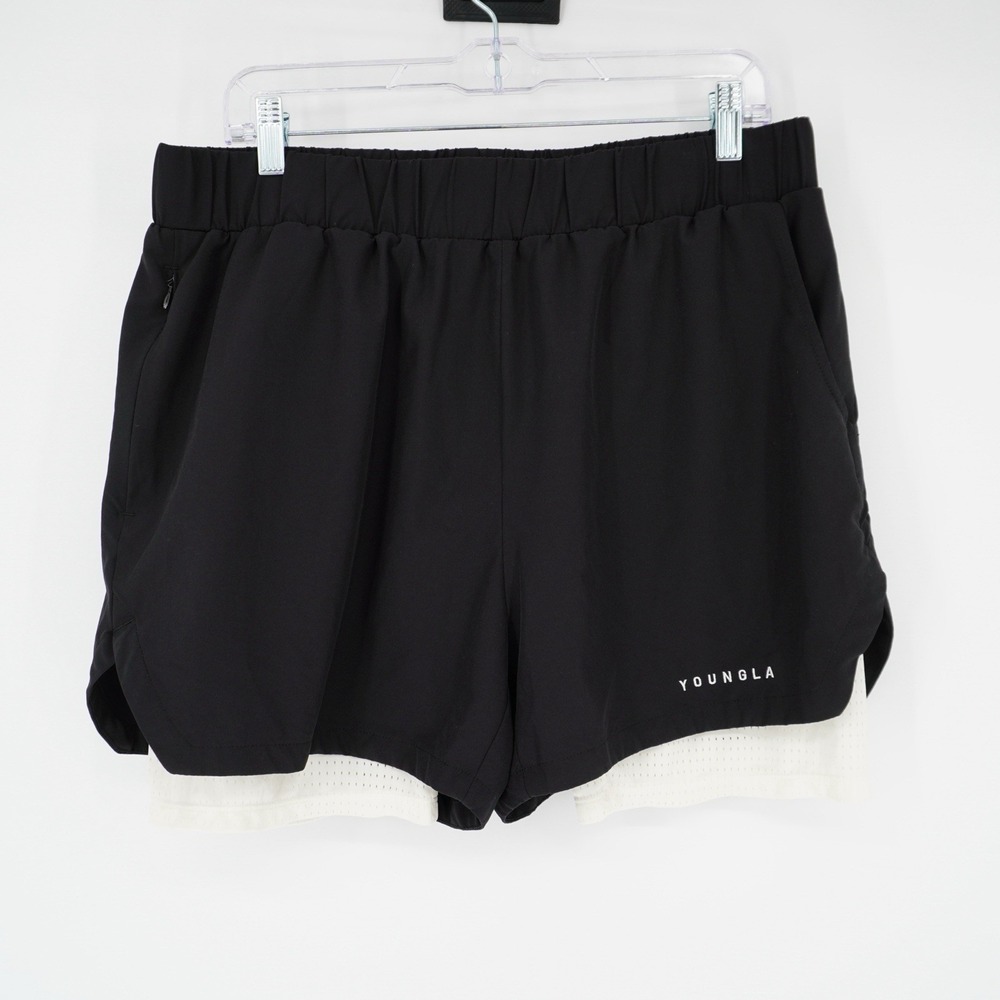 Young LA Shorts Compression Lined Black Men Athletic Gym Pockets Stretch XXL